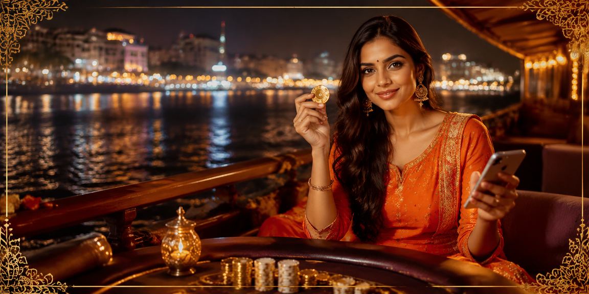 Indian player enjoying online casino games at riverfront