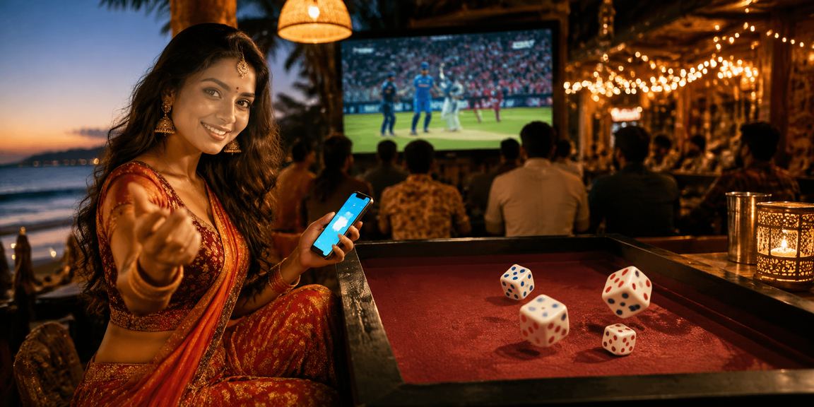 Vibrant slot gaming with cricket betting crowd at Indian night market