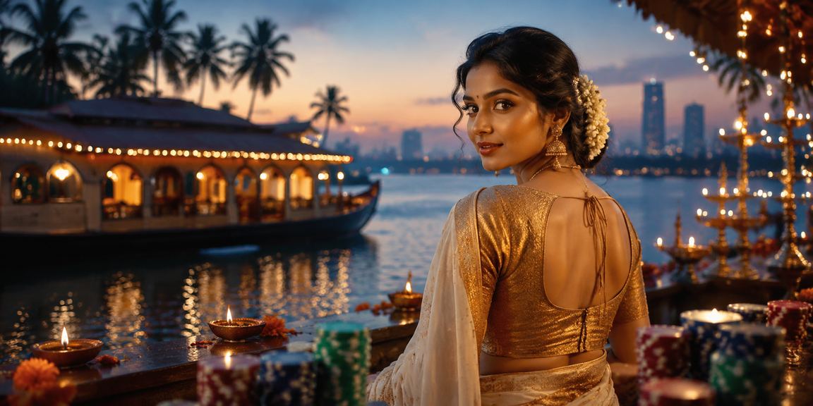 Serene Kerala backwaters during Diwali festival